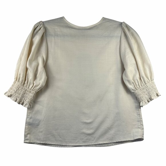 Who What Wear Womens Puff Sleeve Blouse Size XS Cream Coquette Feminine Top NWT - Picture 2 of 9